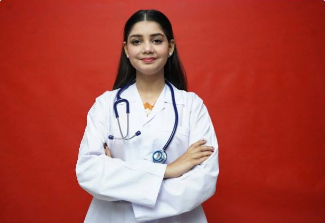 A nurse in a white coat with a stethoscope